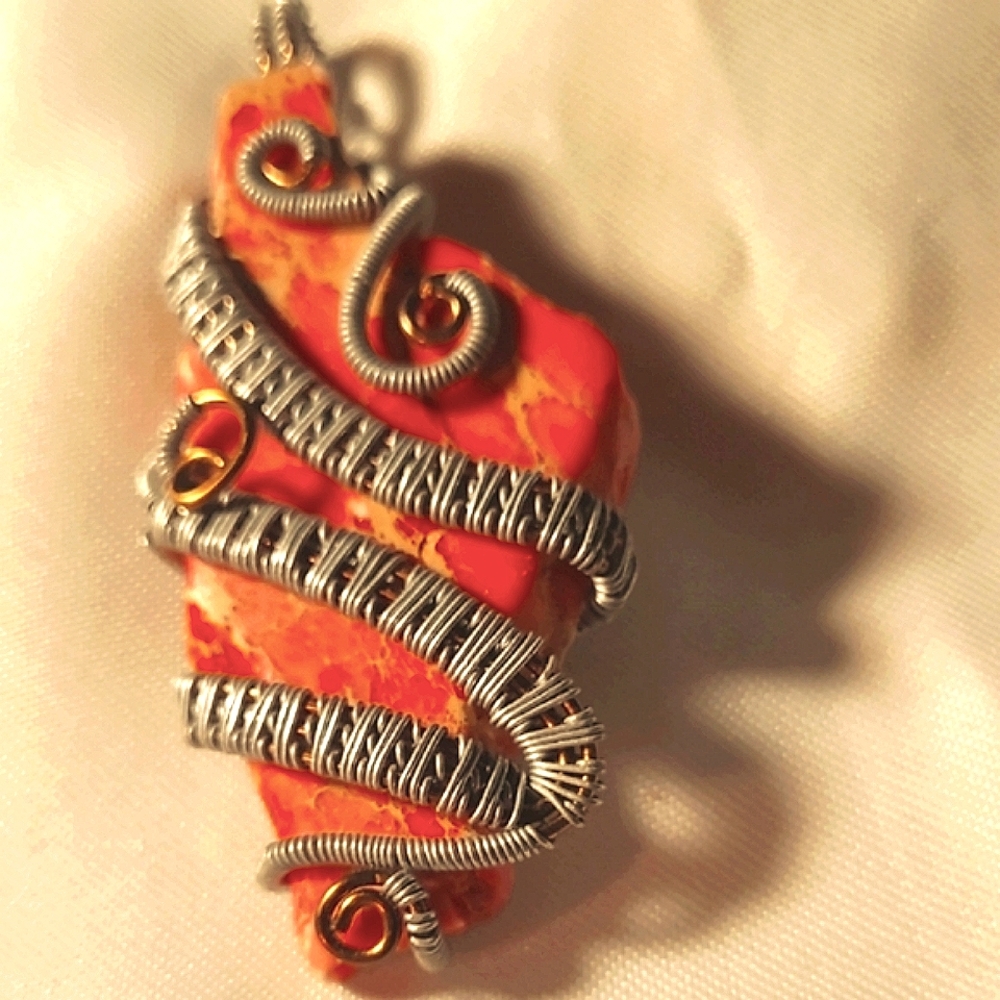 Pink and Silver Necklace with Intricate Wire Design